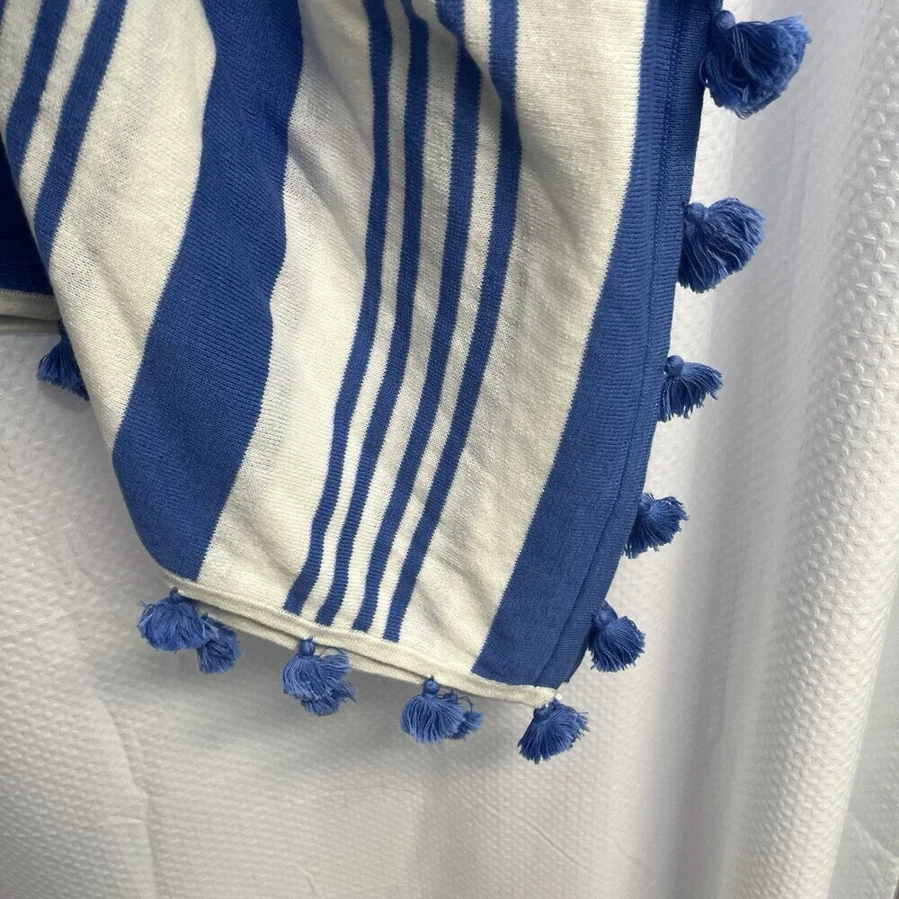 Caroline Grace Women’s‎ Blue & White Stripe Tasseled Cashmere Blend Poncho